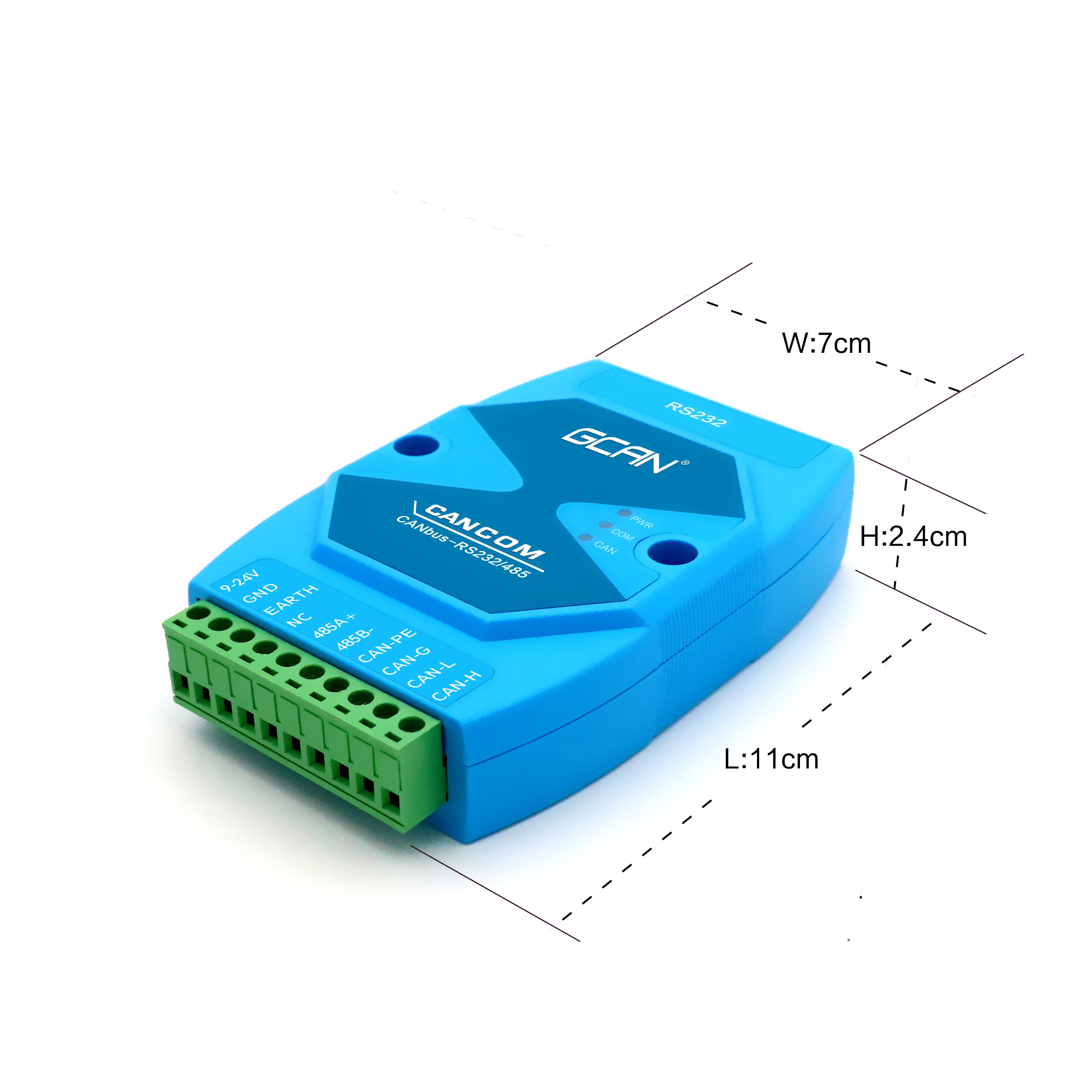 portable blue plastic standard CAN bus to RS232 or RS485 device converter GCAN-207