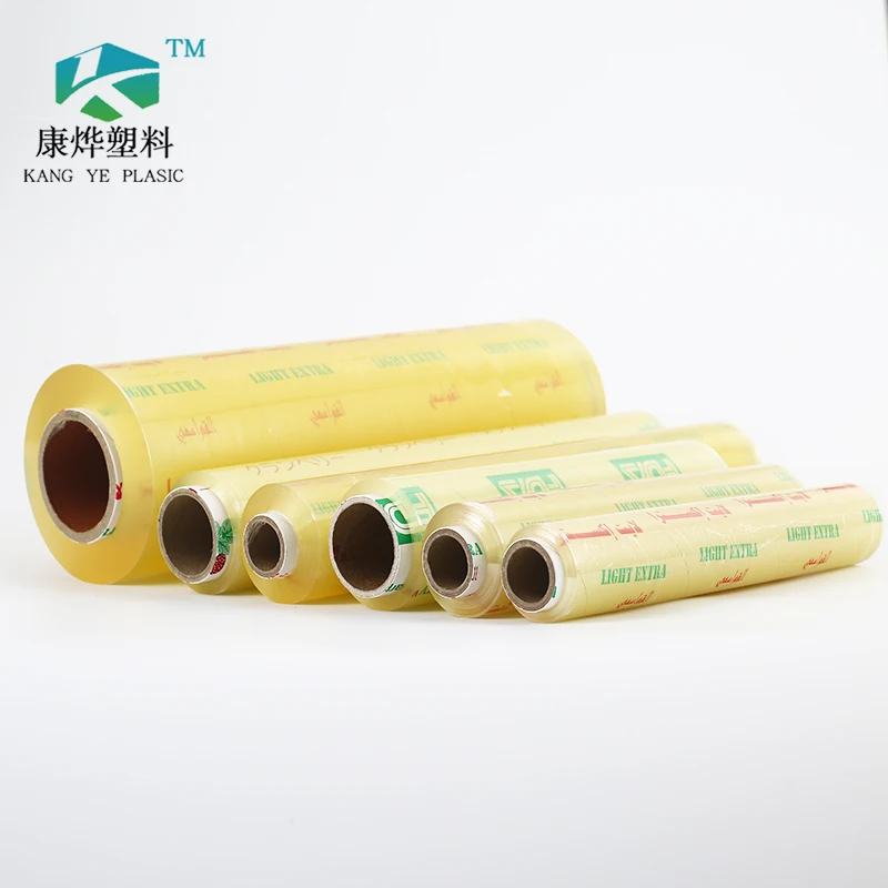 Food Grade PVC Stretch Cling Film Clear Plastic Roll for Supermarket Food Wrapping PVC Cling Film Wrap 10/12mic 1500m Jumbo Roll