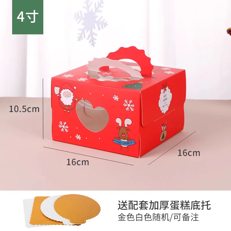 In stock 4/6/8 inches portable Christmas red cake paper folding carry box with paper tray and handle