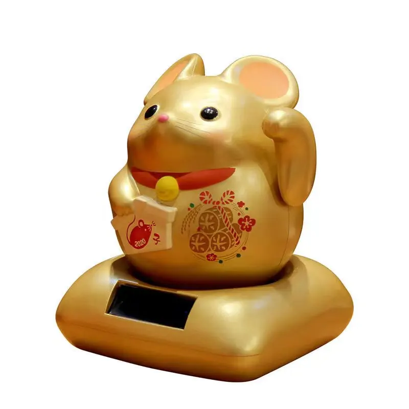 Solar car decoration Zodiac rat Automatic wave lucky ornament enrolls cute girl doll manufacturers direct sales