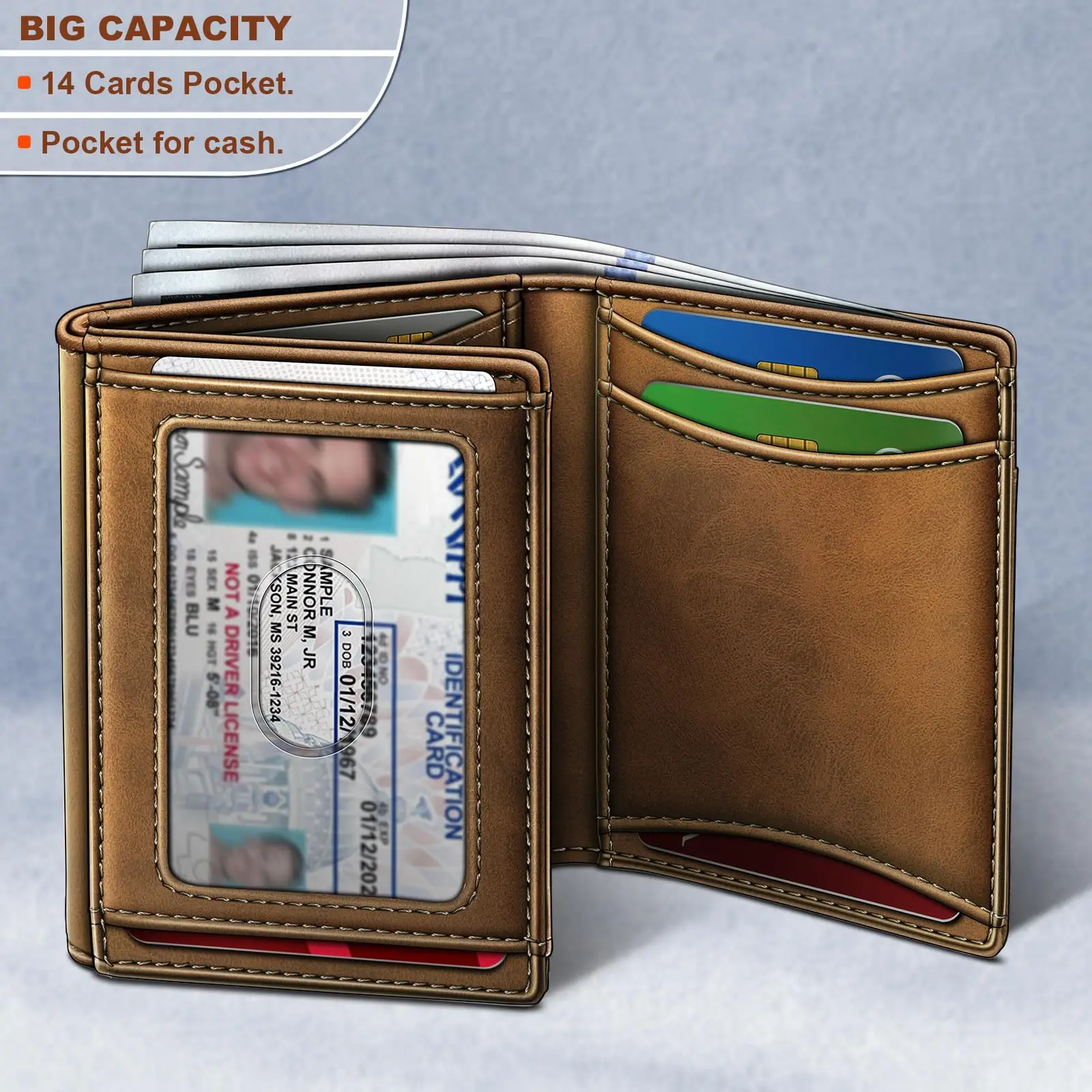 Factory Hot Sale Genuine Leather Credit Card Holder Purse With Zippet Coin Pocket RFID Blocking Slim Tri-fold Wallet For Man