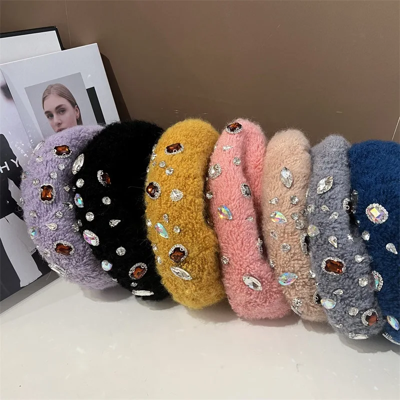 Модные женские береты, модные блестящие украшения, бриллиантовый шерстяной кашемировый берет со стразами для ужина