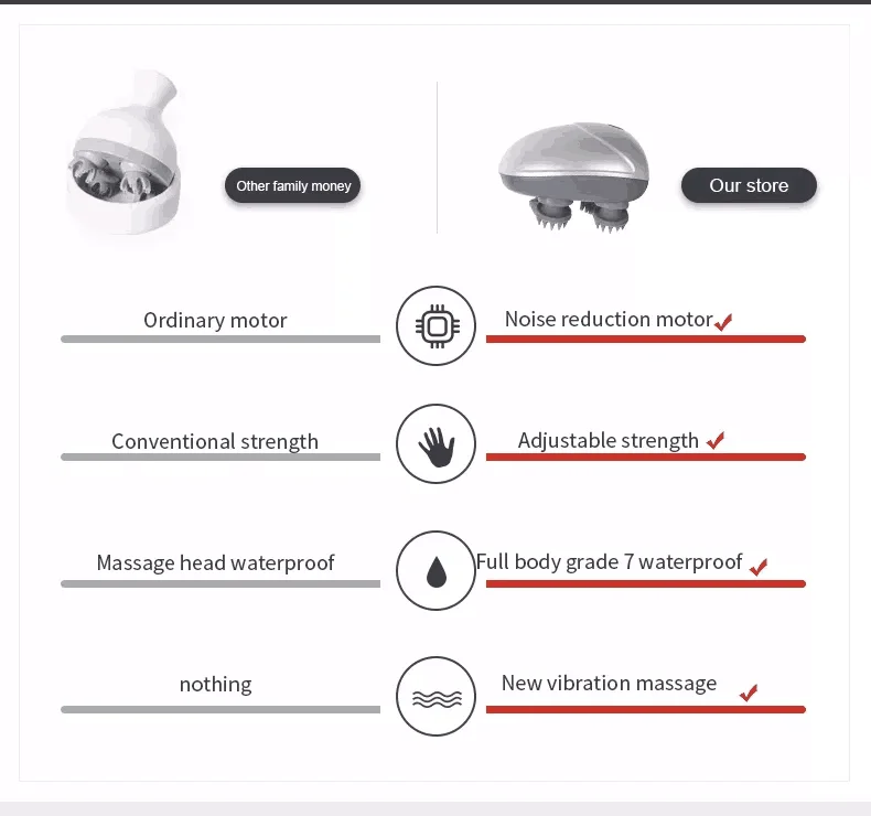 Waterproof Electric Vibrating Hand Held Electric Octopus Head Scalp Massage Stimulator Brash Head Massager Machine