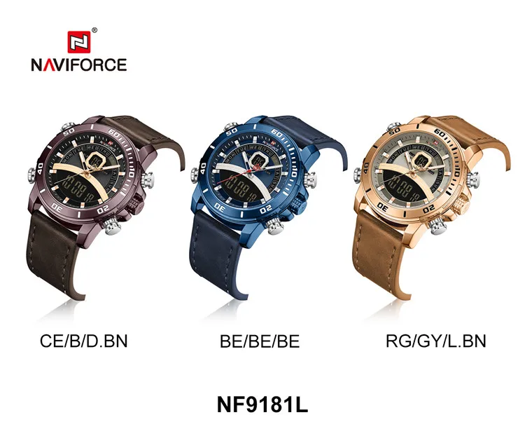 NAVIFORCE 9181L Роскошные водонепроницаемые часы модные спортивные цифровые Мужские с пользовательским логотипом