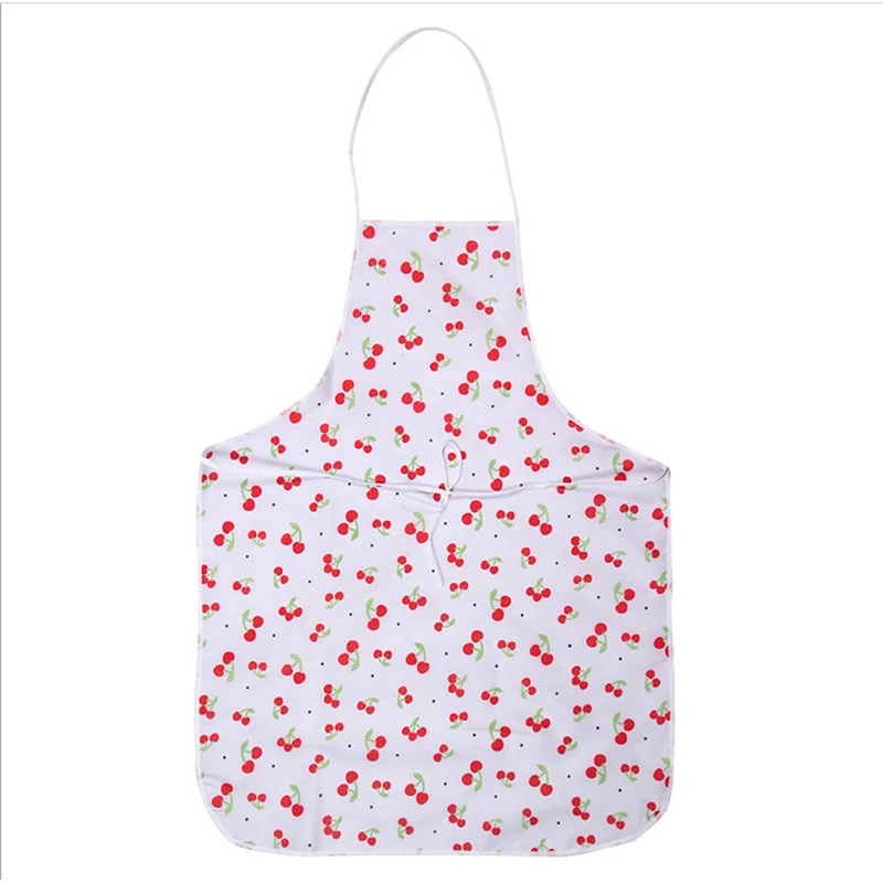 Full Cherry Printing White Satin Women Kitchen Apron For Cooking