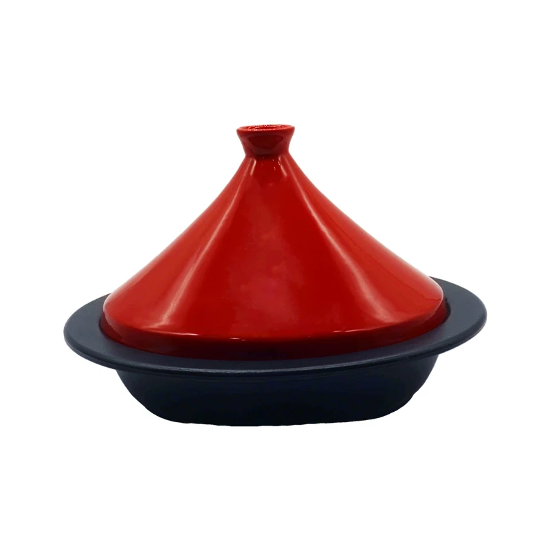 Предварительно обработанный круглый эмалированный чугунный тагиновый горшок с крышкой