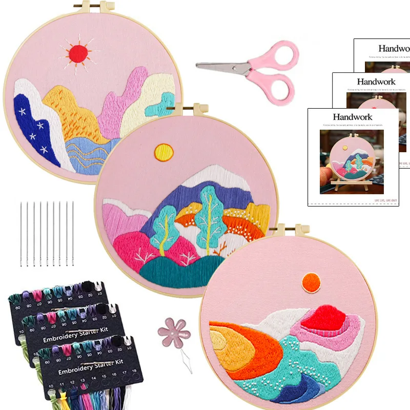 Scenic Serenity DIY Embroidery Landscape Kit Ideal for Handmade Living Room Decor