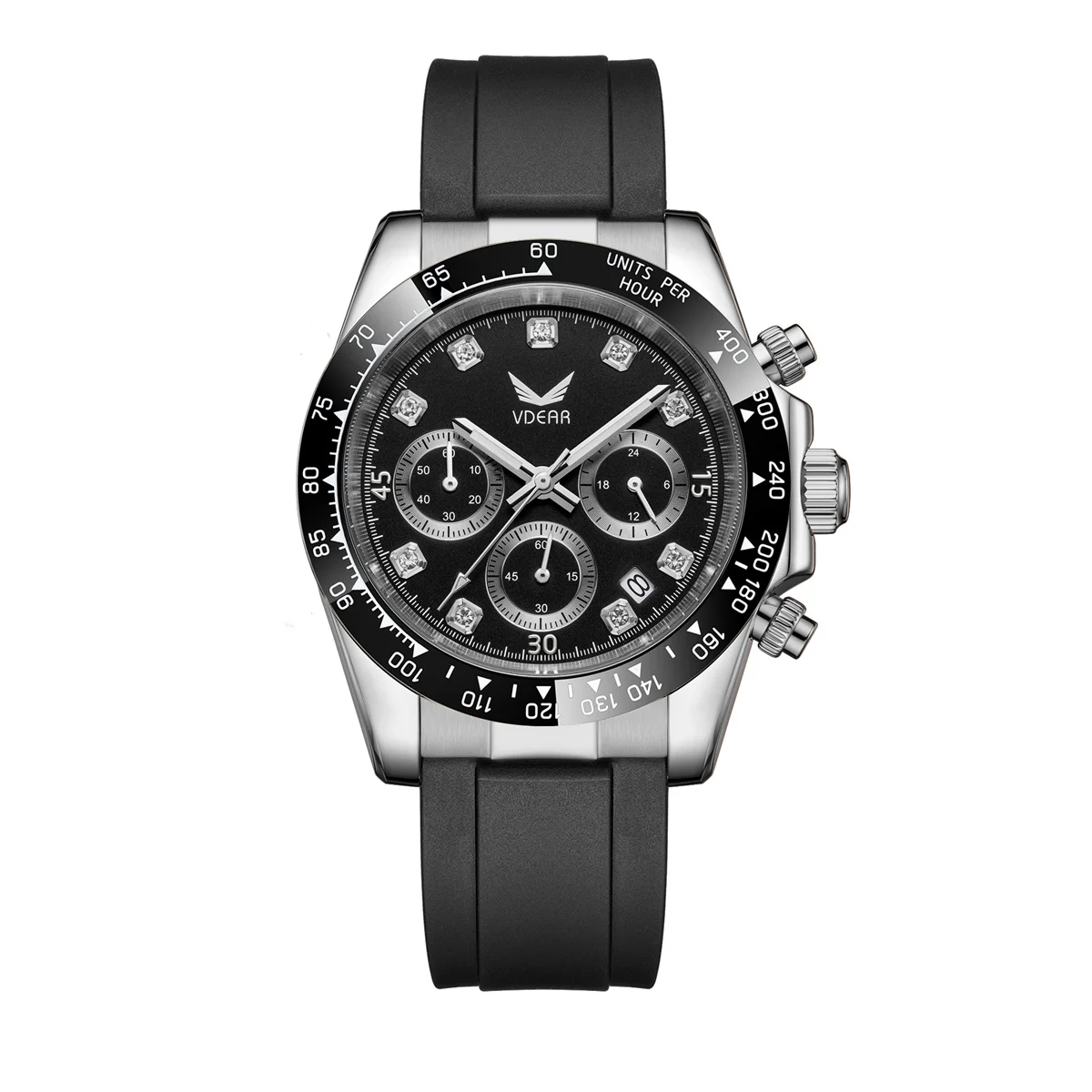 Premium Quality silicone strap Three Eye Dial 40mm ceramic bezel Stylish Date luminous chronograph watch men men quartz watches