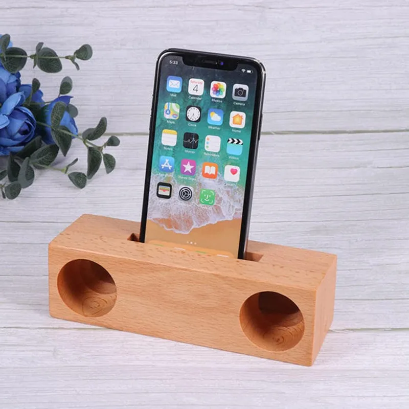 Wholesale Wooden Loudspeaker Phone Holder Bamboo Wood Phone Base Music Loud Natural Sound Speakers