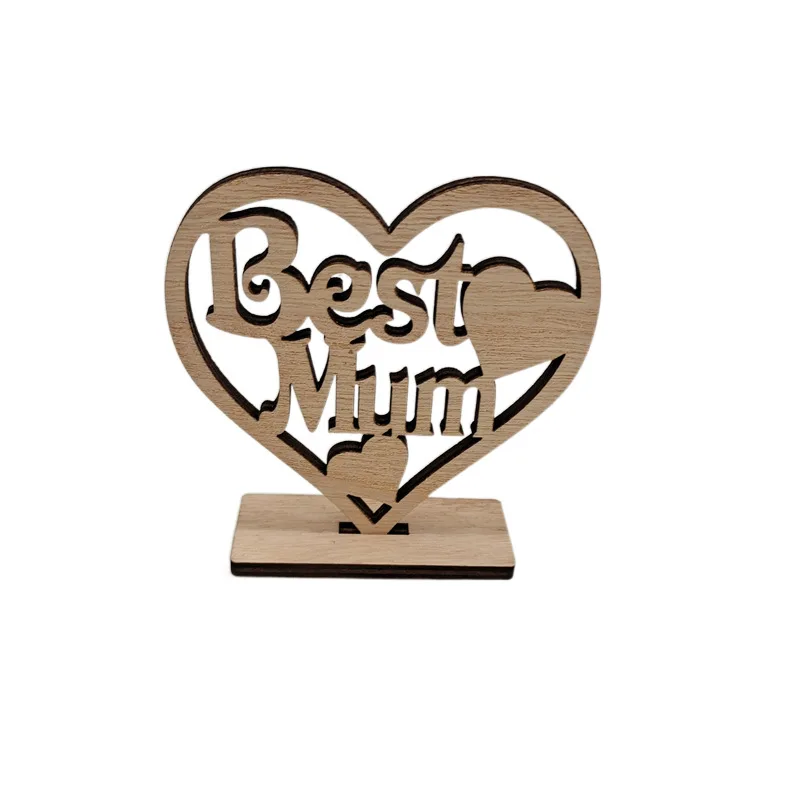 Wooden crafts ornaments love hollow out letters laser cutting wood chips Best Mum Carved Heart Wooden Craft