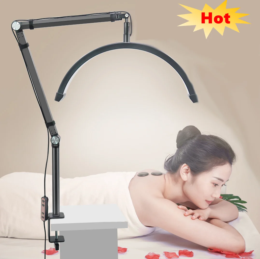 Manufacturer Low Price Nail Lamp Table 16in Half Moon LED Light for Nails Arch Light with Phone Clip and C-clamp Spa Lash Lamp