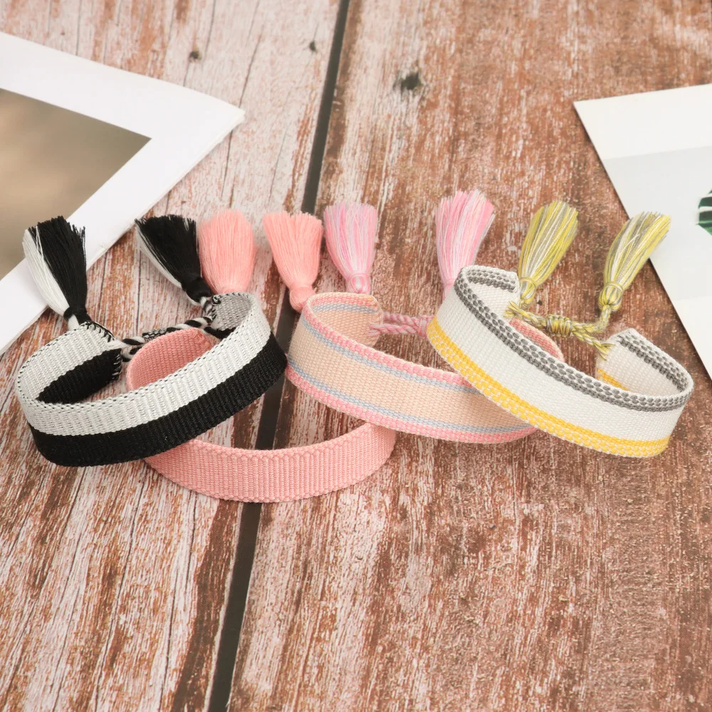 Simple style black grey white embroidered tassel bracelet hand bracelet wristband wrist band with blank colorful design