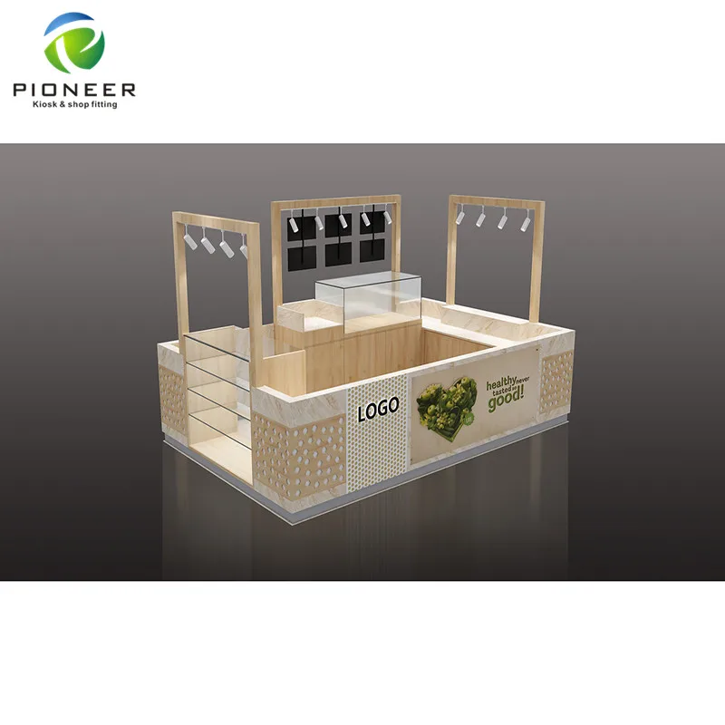 Pioneer Light Wooden Shopping Mall Burger Kiosk With 3D Design Bakery Display Cabinet For Furniture