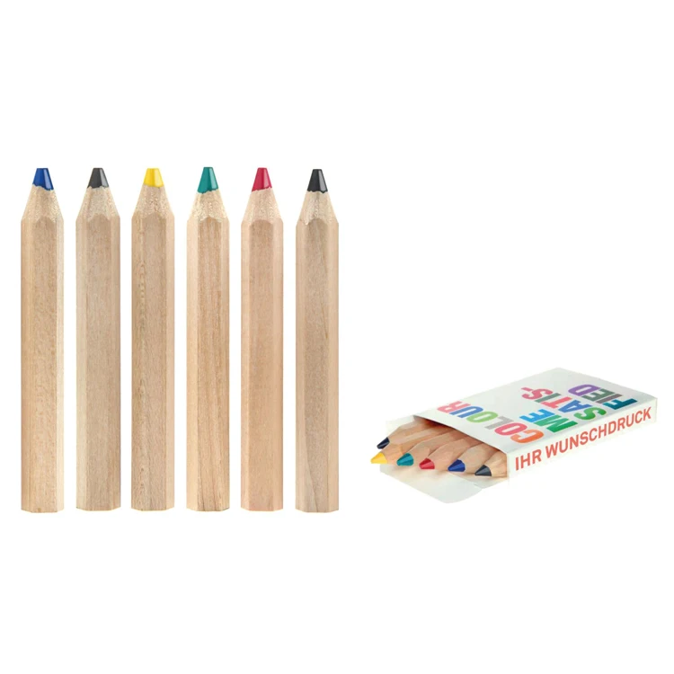 Wholesale best price school stationery mini colored sketch pencils custom 6 colors short Pencil Colors Set for kids