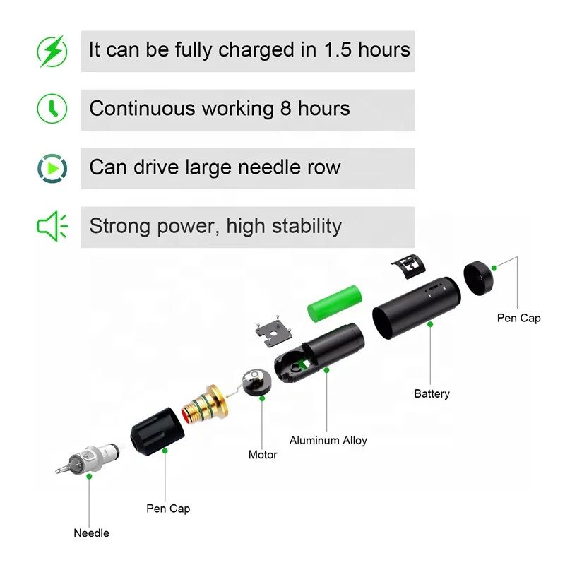 Wireless Tattoo Machine Rotary Pen Coreless Motor 2,000mAh Battery Power Tattoo Pen