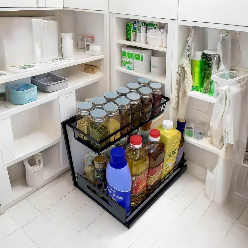 Professional Kitchen and Bathroom Under-sink Organizer Storage Rack Black Kitchen Accessories Storage Holders & Racks TUV/FDA