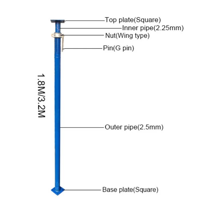 Galvanized Steel Acro Prop Shuttering Jacks Steel Acrow Shoring Scaffolding Steel Props