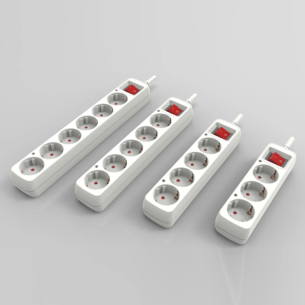  250V 16A 3/4/5/6 way German Outlet EU Plug Multi Extension socket 1.8m/3m/5m cable Power Strip with overload