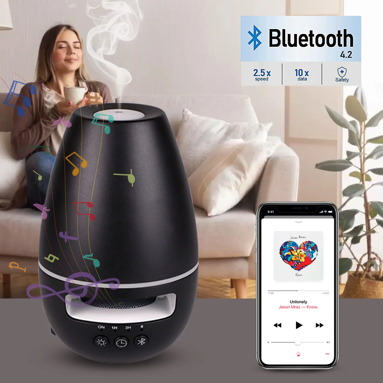 Диффузор эфирного масла аромадиффузор с Bluetooth-динамиком холодный туман мини-увлажнитель