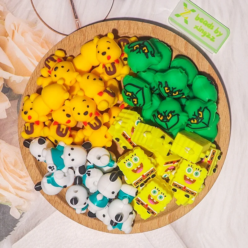 3D Animation cartoon Win nie the Pooh SpongeBob SquarePants Sanrio silicone focal beads charms beadable DIY for pen keychain