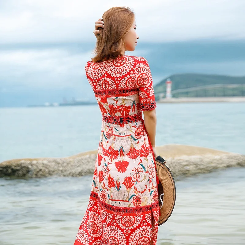 Hot Sale Red Party Summer Ladies Casual Chiffon Maxi Dress For Mature Women