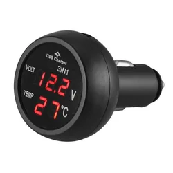 3 in 1 12/24V Car Auto Monitor Display USB Charging Charger For Phone Tablet GPS LED Digital Voltmeter Gauge Thermometer