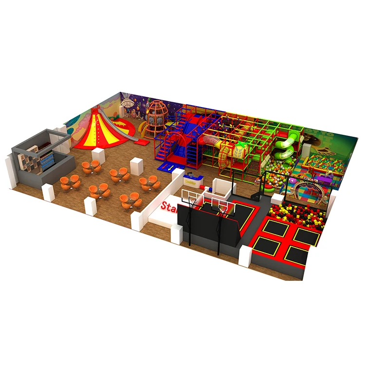 Commercial entertainment kids soft indoor playground equipment with trampoline