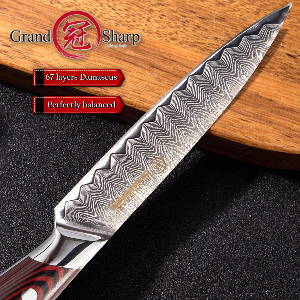 Damascus Kitchen Knives 4 Pcs Steak Knife Set 67 Layers VG10 Japanese Damascus Steel Red G10 Handle Kitchen Knives Cutlery Tools