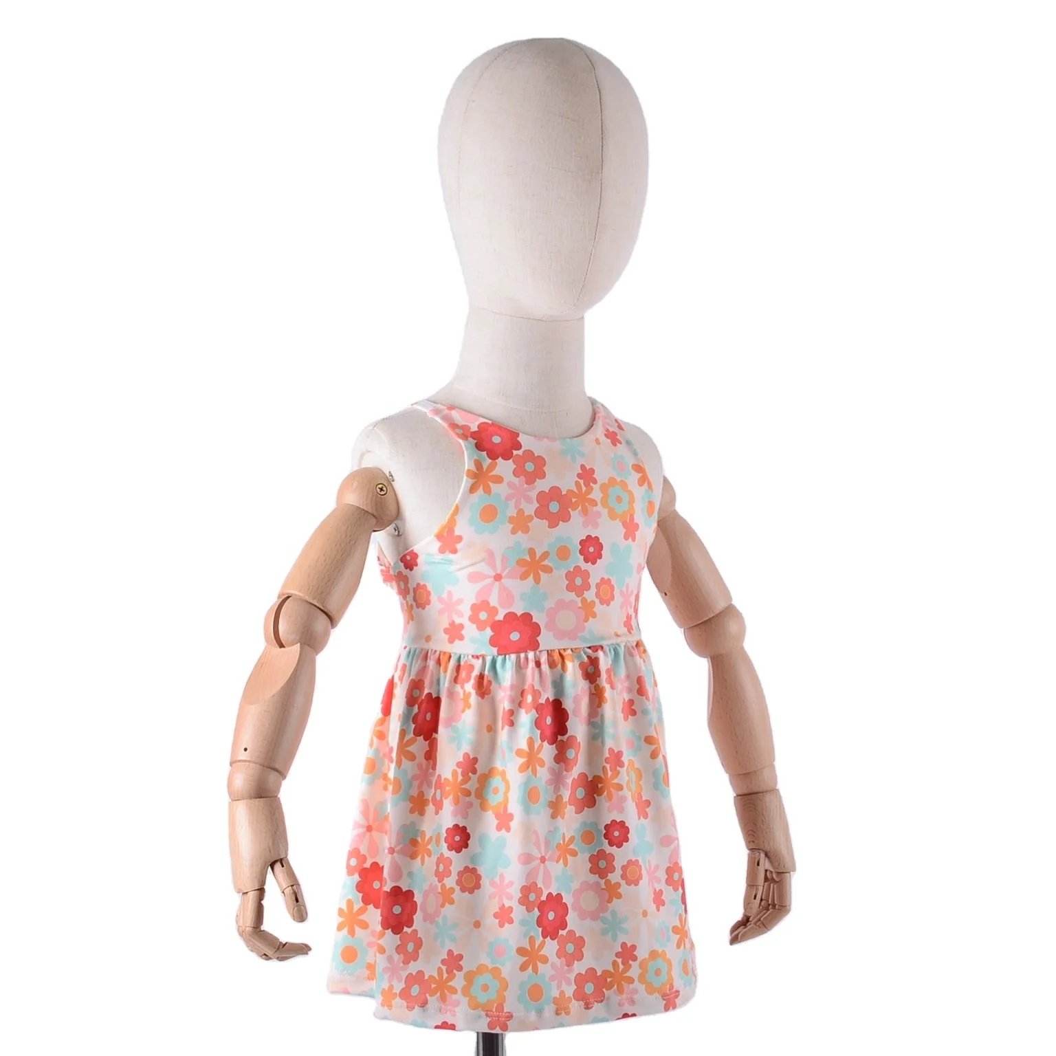 One piece custom 230g fabric back cross skirt girls spring summer twirl dress printing dress flare sleeve T-shirt girls dress