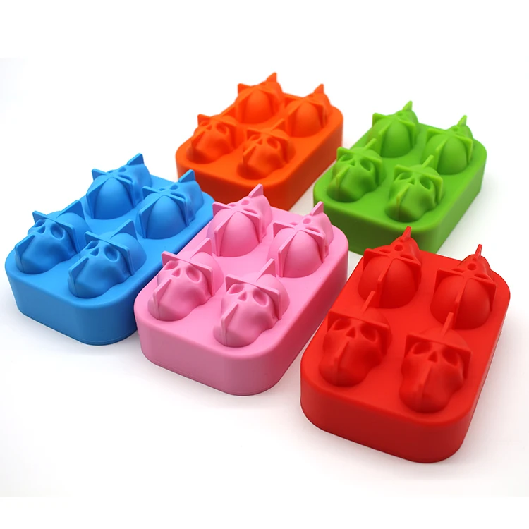 factory Amazon wholesale 4 unit 3D Skull silicone flexible ice cube mold jello tray mould silicone