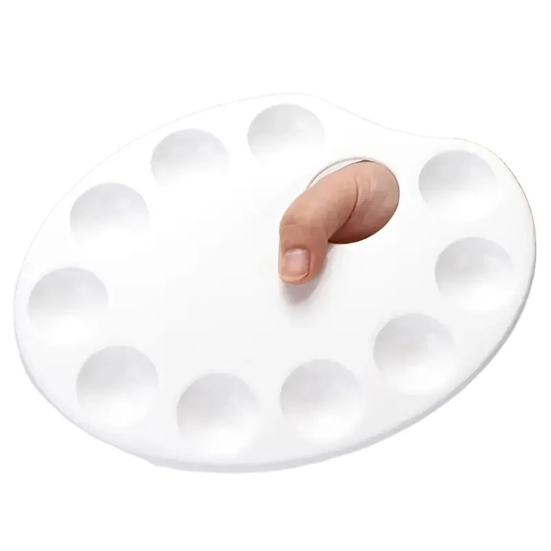 Opeth Multifunction Palette Hand Held Oval 10 Holes Watercolor Acrylic Mixing Plastic Palette DIY Painting Craft Art