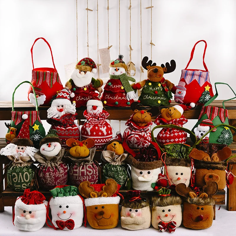 Christmas Decorations Xmas Cartoon Doll Apple Bag Santa Snowman Doll Christmas Gift Bag