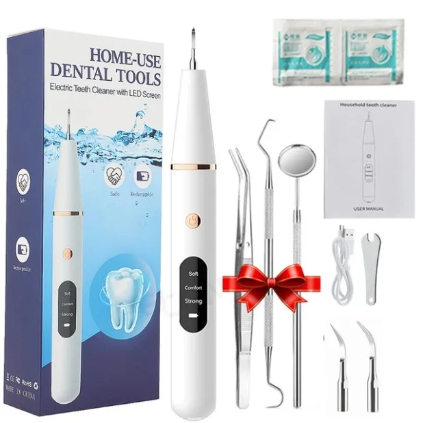 Portable Cordless Teeth Cleaner Kit Ultrasonic Dental Calculus Remover with Battery Power Oral Usage Electric Pick Machine