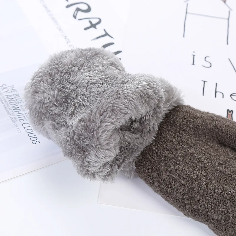 Children Winter Jacquard Thick Plush Gloves Infant Baby Solid Color Gloves