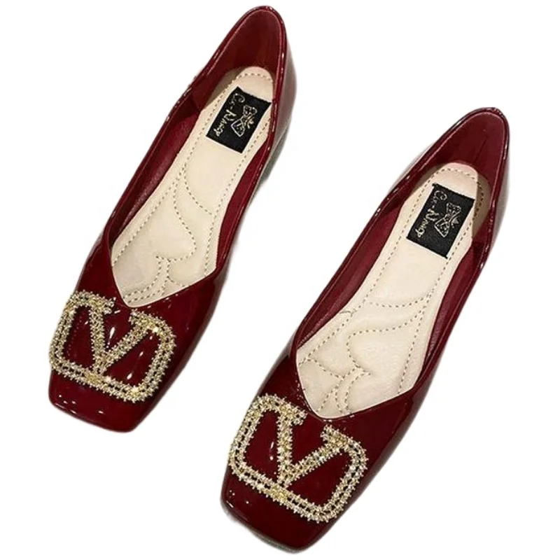 New Arrival Square Toe Ballet Flats Female Shoes Soft Sole Metal Buckle Four Seasons Fashion Casual Ballerina Shoes For Women