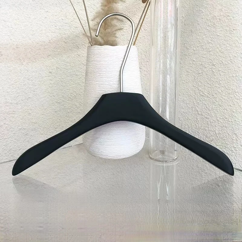 Manufacturer Customized Lotus  Wooden black coat hanger Clothing Hanger Custom Logo Matt Black Wooden Brand Coat Suit Hangers