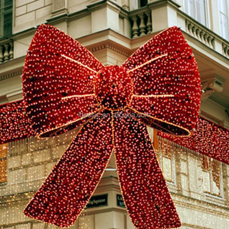 Outdoor extra large 3D lighted bow ribbon Christmas decoration for shopping center entrance holiday displays