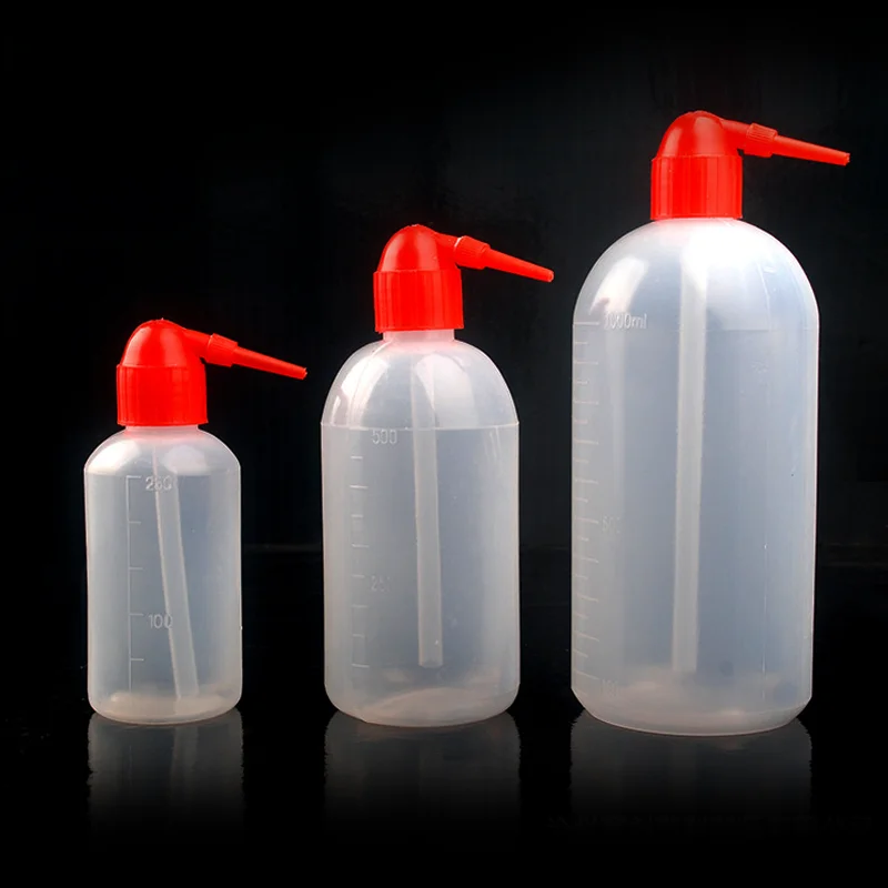 Plastic wash bottle laboratory special 500ml scale red and white head curved mouth