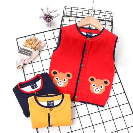 
Boys Cute Bear Sweater Autumn And Winter Vest Knit Vest Outer Wear Cardigan Jacket 