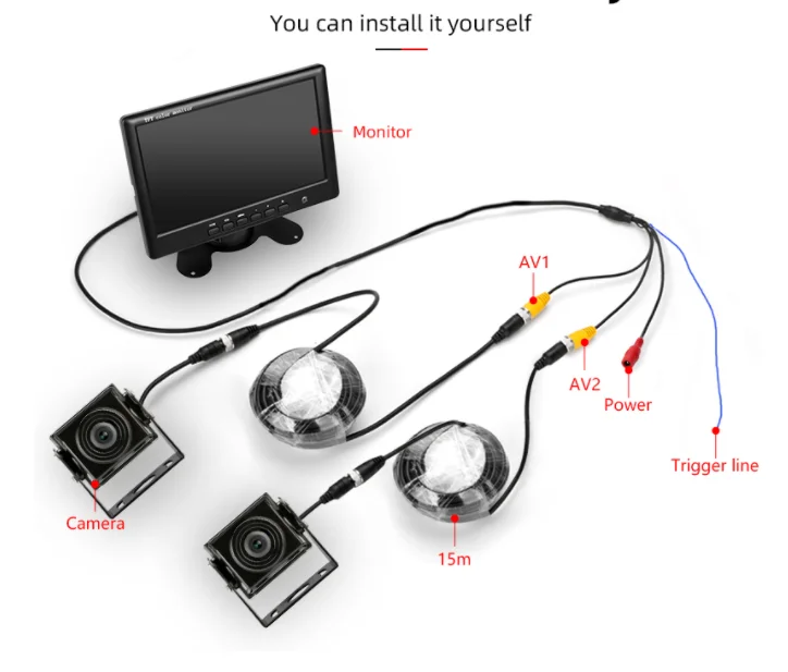 Truck DVR Monitor Dash Cam Rearview System 4 AHD Camera Video Recorder CCTV Vehicle 7 inch car display