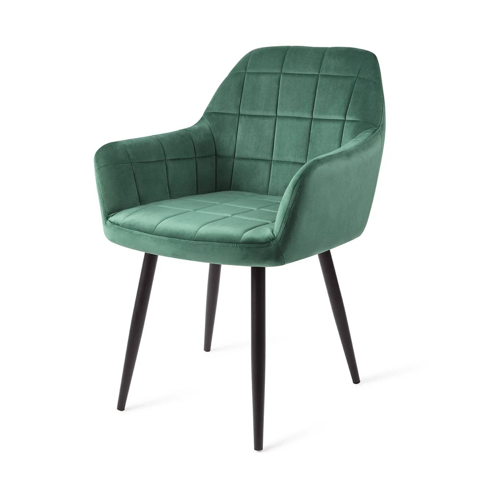 Modern luxury metal legs arm accent green velvet fabric covers dining dinning chairs