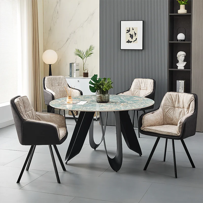 Nordic modern home furniture restaurant kitchen white round marble dining table set table and chairs 6 chairs
