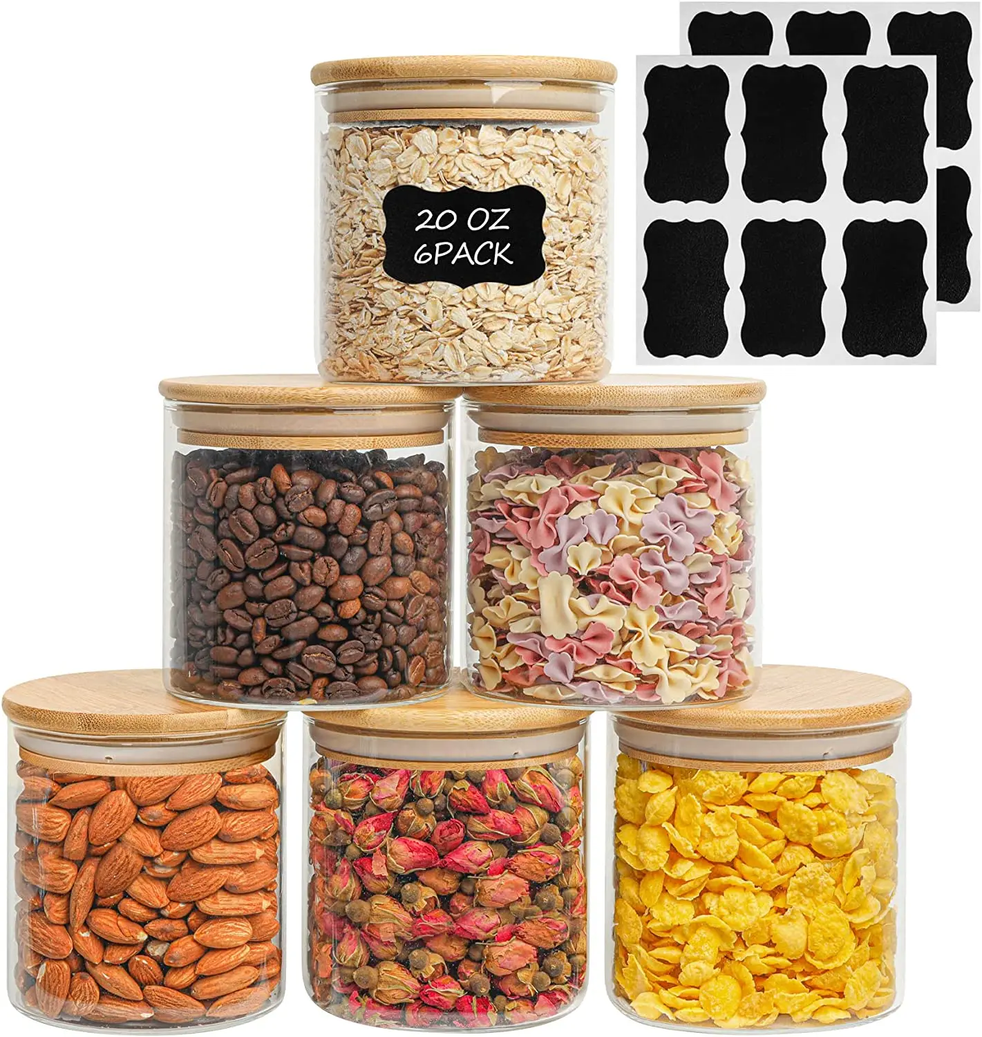 6.5cm 12pcs Set High Airtight Kitchen Food Storage Container Organizers Glass Spice Jar with Bamboo Lids