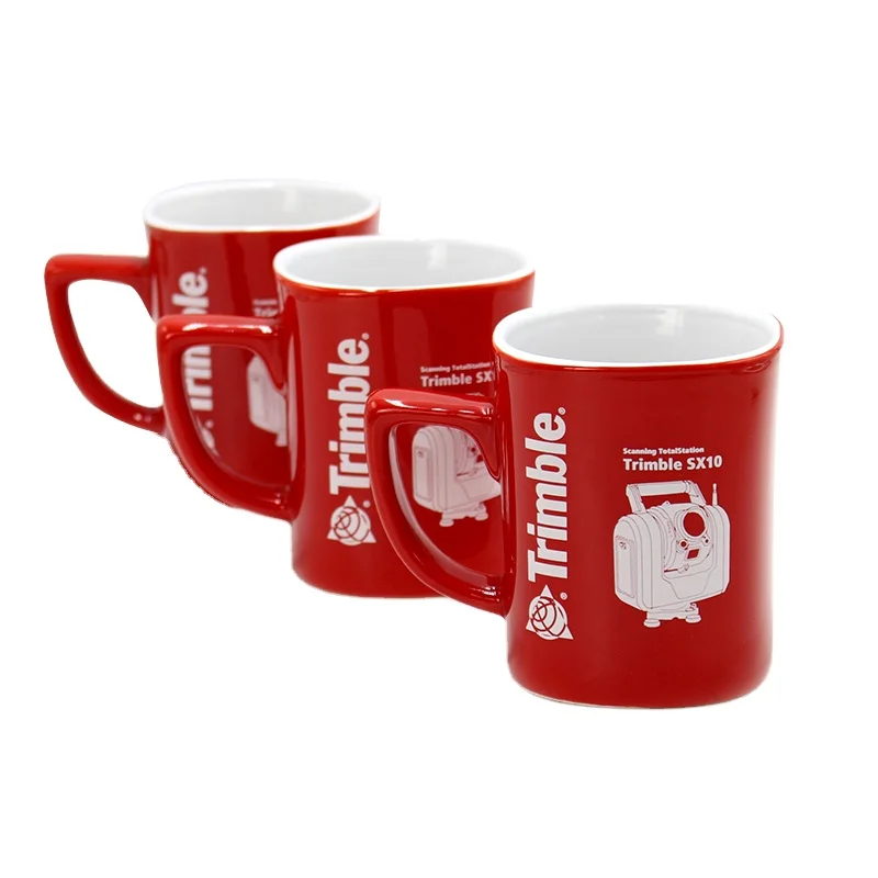 Wholesale low temperature red glazed square ceramic coffee mugs custom logo