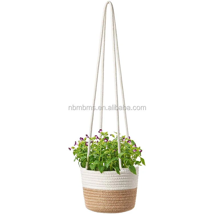 QJMAX  Cotton Rope Hanging Planter Woven Plant Basket Indoor Storage Organizer Home Decor