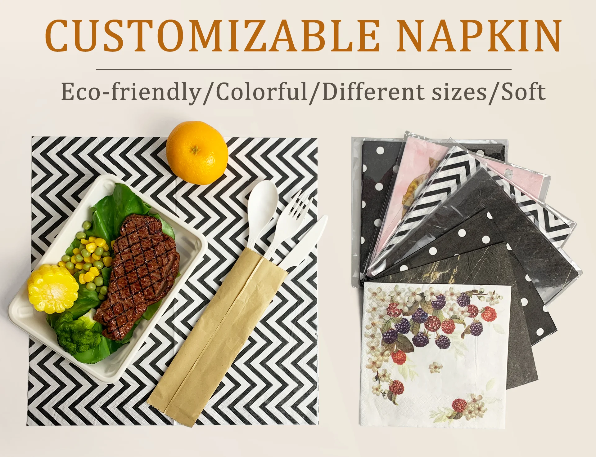 Biodegradable super absorbent cocktail serviette 4 8 fold party dinner print logo paper napkin
