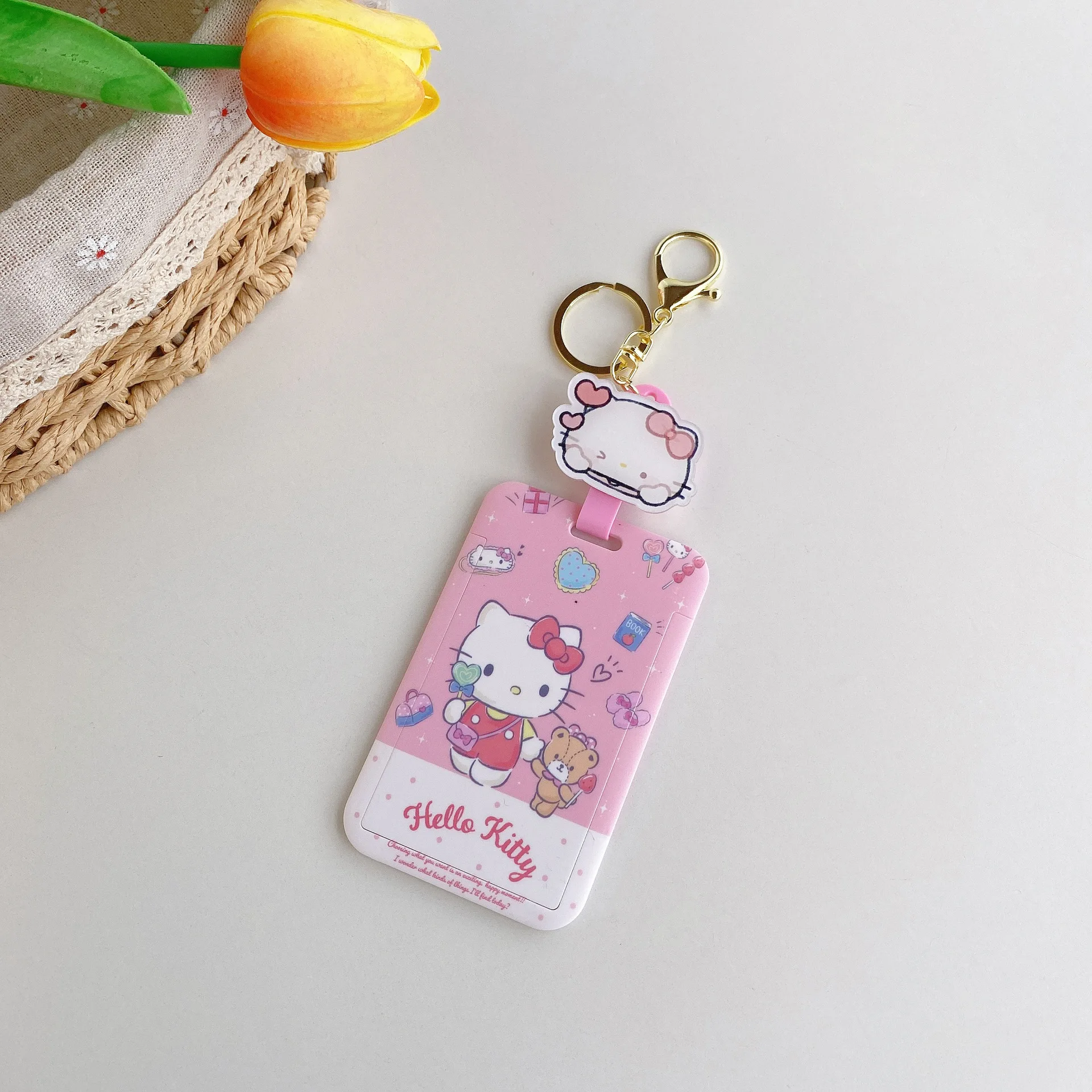 sanrio series card holder kawaii anime Melody Cinnamoroll Kuromi bag pendant Retractable Buckle card keychain holder
