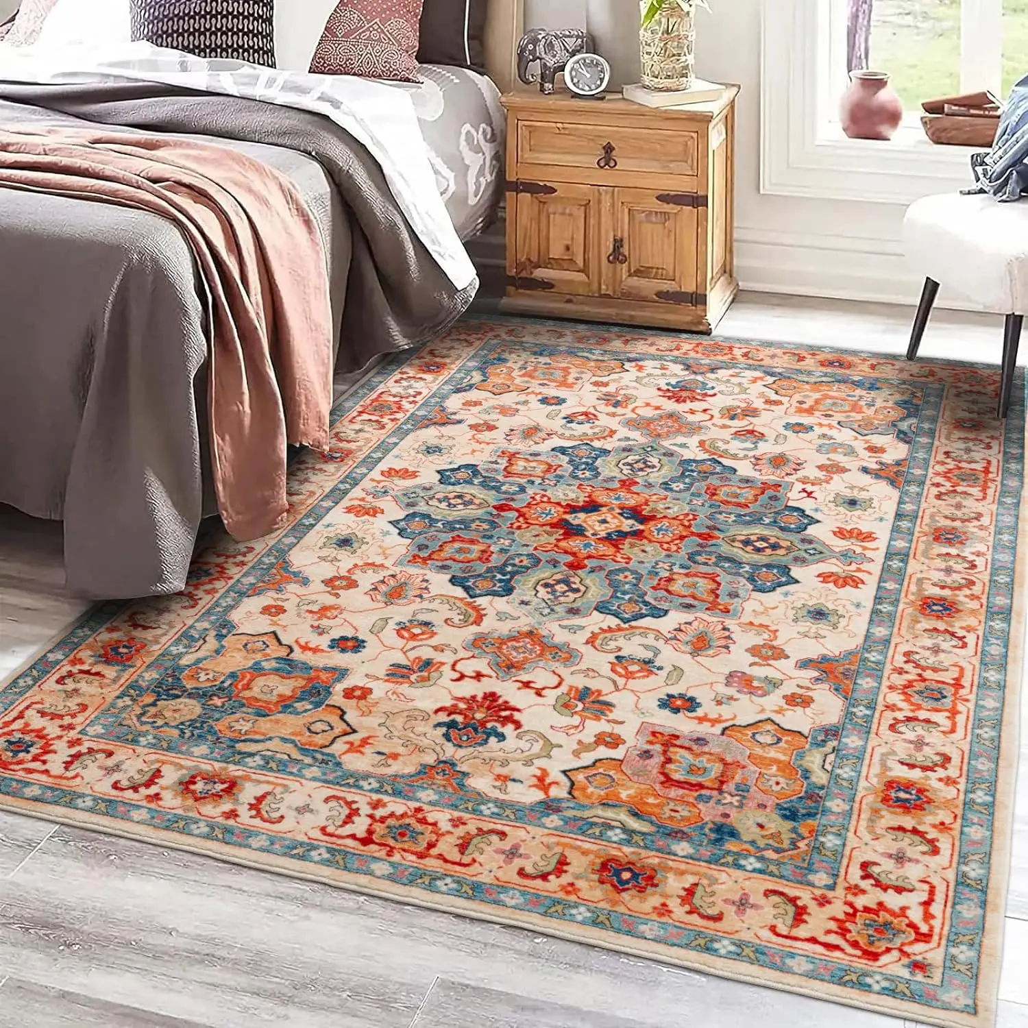 Luxury Vintage Design Multicolored Turkish Style Design  Living Room Laundry Room Indoor Mat Non Slip Machine Washable Rugs