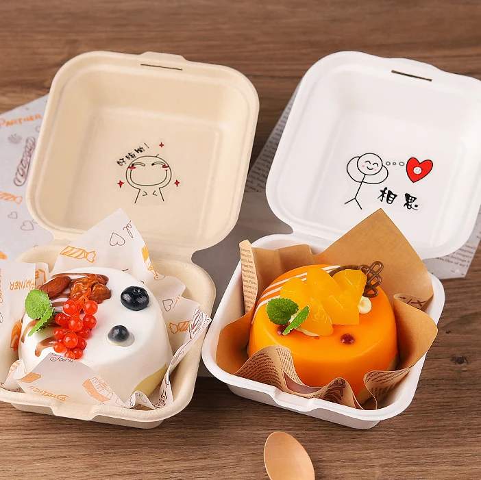 food grade recycle pulp Bento cake packing Dessert tiamisu box Burger box dessert Picnic sweets paper box