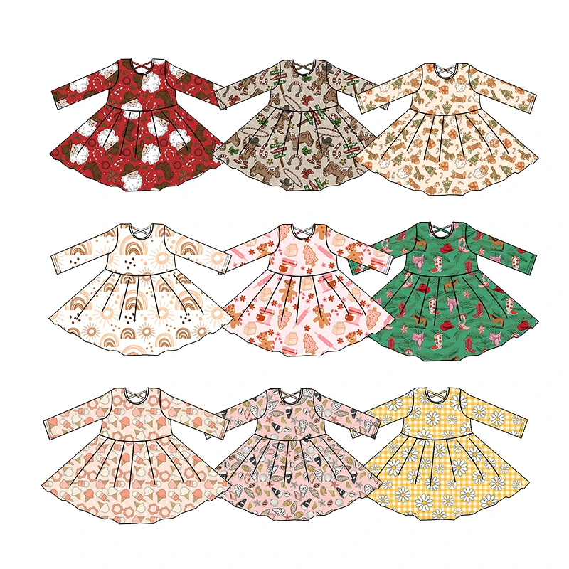 Newborn Baby Girl Maxi Dress with Long Sleeves Crisscross Design Soft Breathable Bamboo Fabric Custom Patterns Casual Wear